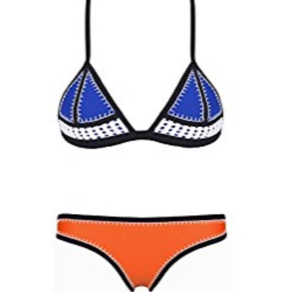 ebuddy Other - Blue white crochet triangle bikini orange bottoms